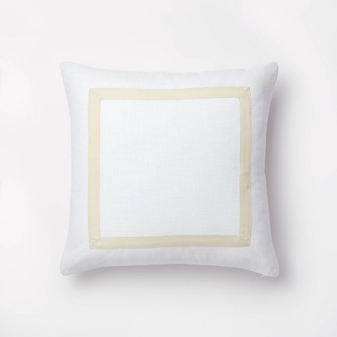 Euro Cotton Slub Border Applique Decorative Throw Pillow White/Camel - Threshold™ designed with Studio McGee - image 1 of 4