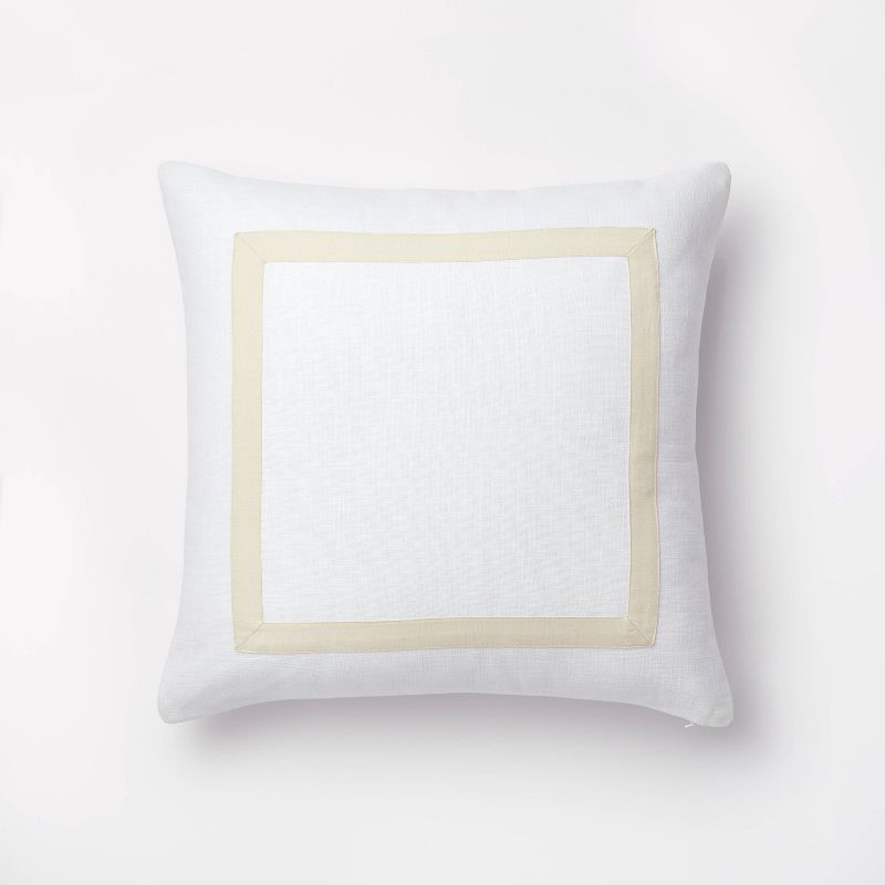 Euro Cotton Slub Border Applique Decorative Throw Pillow White/Camel - Threshold&#8482; designed with Studio McGee, 1 of 10