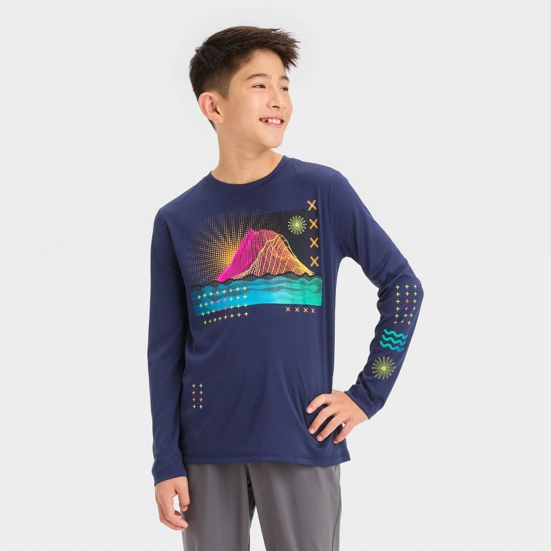 Boys&#39; Long Sleeve &#39;Sun Water&#39; Graphic T-Shirt - All In Motion™ Navy, 1 of 5
