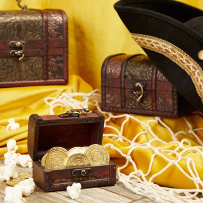 Vintage Style Wooden Treasure Chest Boxes with Floral Motifs, Set of 3