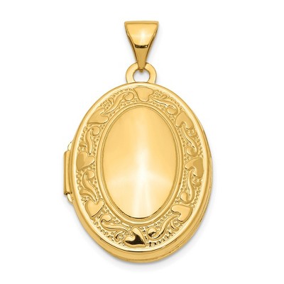 Black Bow Jewelry 14k Yellow Gold 21mm Scroll and Hearts Border Oval Locket