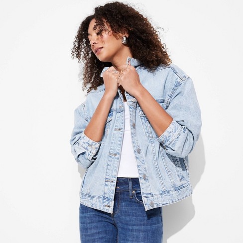 Women s Foundational Denim Oversized Trucker Jacket Wild Fable Light Wash S