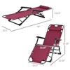 Gulches Folding Chaise Lounge Chair for Outside, 2-in-1 Tanning Chair with Pillow & Pocket, Adjustable, Red, 70" L x 25.5" W x 15.25" H - 3 of 4