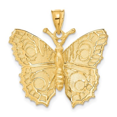 Black Bow Jewelry 14k Yellow Gold Textured Butterfly Pendant, 28mm (1 1/8 inch)