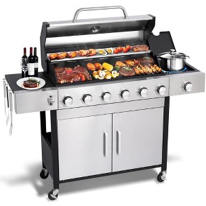 ELJGET 4/6 Burner Propane Gas Grill with Side Burner, 46,790 BTU Outdoor BBQ Grill with Porcelain-Enameled Cast Iron Grates & Steak Plate - 1 of 4