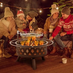 KTMBDW Round Metal Fire Pit with Grills, Outdoor Firepits for Outside, Wood Burning Fireplace for Camping, Picnic, Bonfirefor Backyard, Patio, Black - 1 of 4
