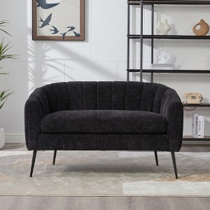 SKRAN 50.2'' Upholstered Chenille Mini Loveseat,Modern Glam Accent Small Sofa, With Channel Tufting & Metal Legs For Living Room, Bedroom - 1 of 4