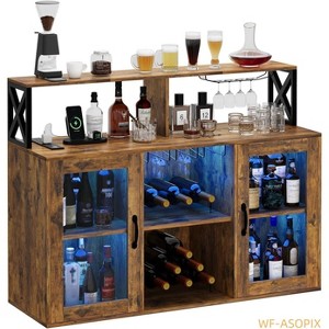 LED Coffee Bar Cabinet with Power Outlets - Storage Buffet for Living & Dining Rooms - 1 of 4
