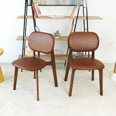 NicBex Mid-Century Modern Leather Dining Chair Set of 2 with Foam Cushion and Solid Wood Legs for Living room