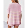 Imily Bela Women's Striped 2 Piece Outfits Oversized Batwing Short Sleeve Tops High Waisted Shorts Summer Knit Lounge Short Sets - 4 of 4