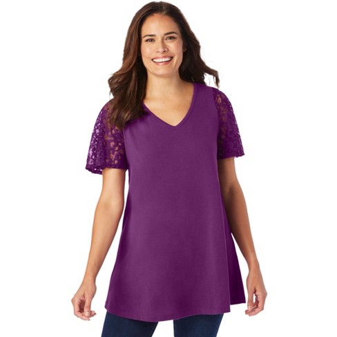 Sies Marjan NWT $495 Warm Purple top Short Sleeve Lace Tee Size 6