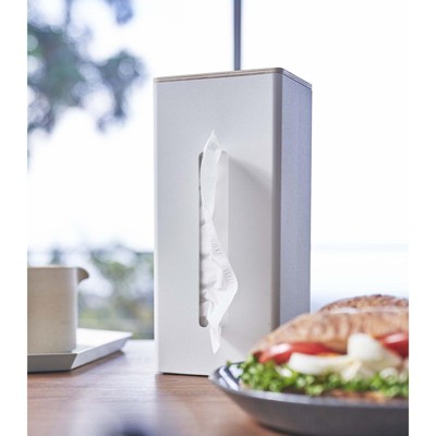 White Steel and Wood Double-Sided Tissue Box Cover