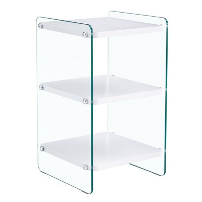 NicBex Small Nightstand with 3-Layer Shelves and Transparent Tempered Glass Sides for Bedroom and Living Room