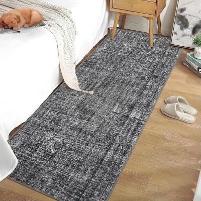 Solid Textured Area Rug, Machine Washable Modern Accent Carpet, Soft Low-Pile Indoor Floor Mat for Bedroom, Kitchen, Office
