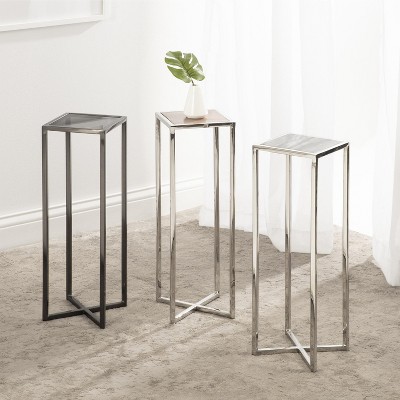 Jaspur Pewter Square Metal and Glass Compact Drink Table