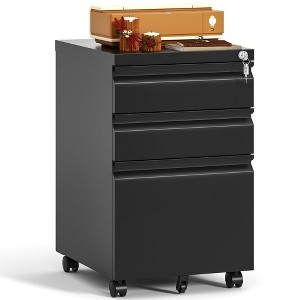 Munora - 3-Drawer Mobile File Cabinet with Lock - Under Desk Storage for Letter/Legal/A4 Files - Black - 1 of 4