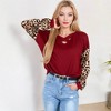Anna-Kaci Women's Crisscross V-Neck Top with Leopard Print Long Sleeves and Relaxed Fit - 3 of 4