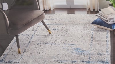 Reversible Grey and Blue Hand-Knotted Synthetic Area Rug