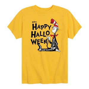 Boys' - Dr. Seuss - Cat in the Hat Happy Halloween Skeleton Cat Short Sleeve Graphic T-Shirt - 1 of 4