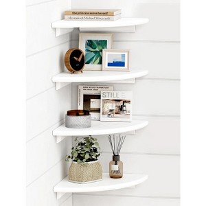 Attop White Corner Floating Shelves for Wall Set of 4, Rounded Corner Shelves Wall Mounted for Kids Bedroom Books - 1 of 4