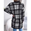 Womens Sweater Cardigan Plaid Lantern Sleeve Waist Tie Casual Cardigan Sweater Coat Black L - 2 of 4