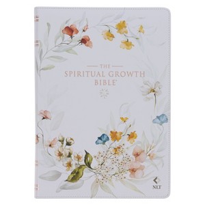 The Spiritual Growth Bible, Study Bible, NLT - New Living Translation Holy Bible, Faux Leather, White Printed Floral - (Leather Bound) - 1 of 1
