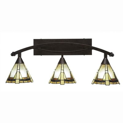 Toltec Lighting Bow 3 - Light Vanity in  Bronze with 7" Zion Art Glass Shade