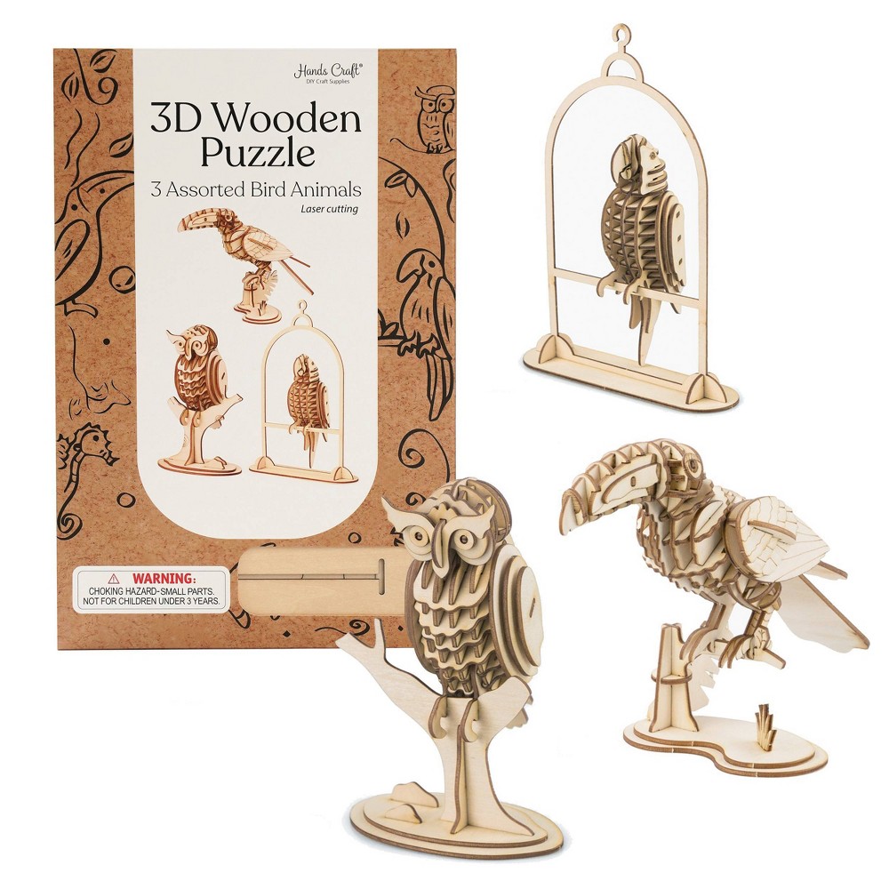 Photos - Jigsaw Puzzle / Mosaic 3ct Modern Wooden Puzzle Birds Animals Set - Hands Craft