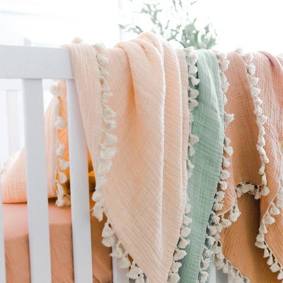 Desert Rose Cotton Muslin Baby Blanket with Fringe Trim