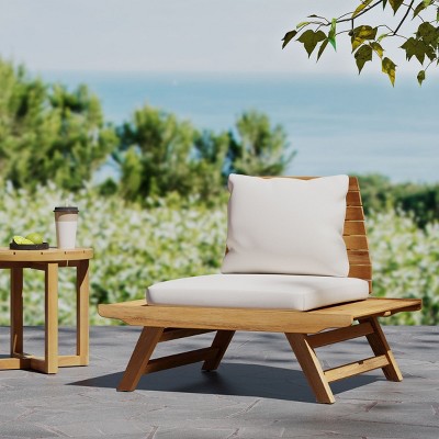 Outdoor Acacia Wood Patio Accent Chair with Cushion,Slatted Design Armless Club Chair,Lounge Chair For Patio Deck Garden-Coolbibila