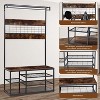 Entryway Storage Bench, 3-Tier Industrial Shoe Rack with 5 Coat Hooks, Rustic Wood Style Hall Tree for Home/Closet Organization - 3 of 4