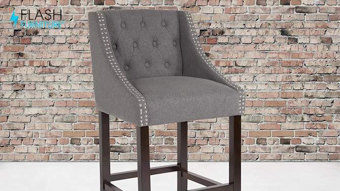 Flash Furniture Carmel Series 30" High Transitional Tufted Walnut Barstool with Accent Nail Trim, 2 of 12, play video