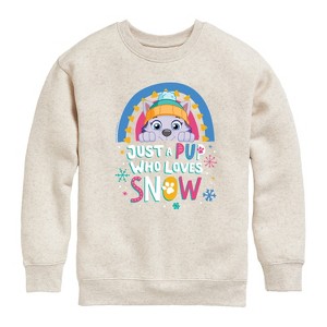 Boys' - Paw Patrol - Just A Pup Who Loves Snow Graphic Long Sleeve Fleece Sweatshirt - 1 of 4