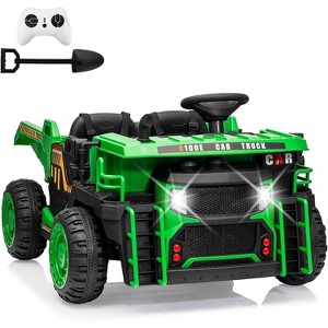 24V Kids Ride On Dump Truck with R/C, 2 Seater Electric Car with Electric Dump Bed & Shovel, Music Player, Soft Start, 19" Spacious Seat, Green - 1 of 4