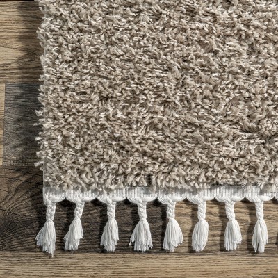 Braided Beige Rectangular Shag Area Rug with Tassels
