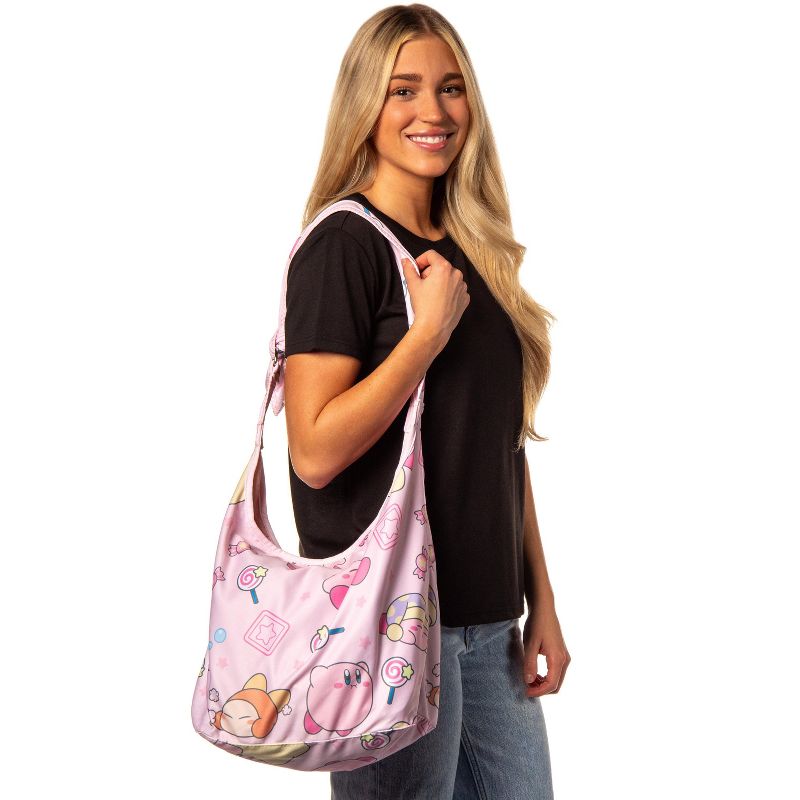 Kirby Pink Puffball Character And Snack Shoulder Crossbody Hobo Bag Pink, 4 of 7