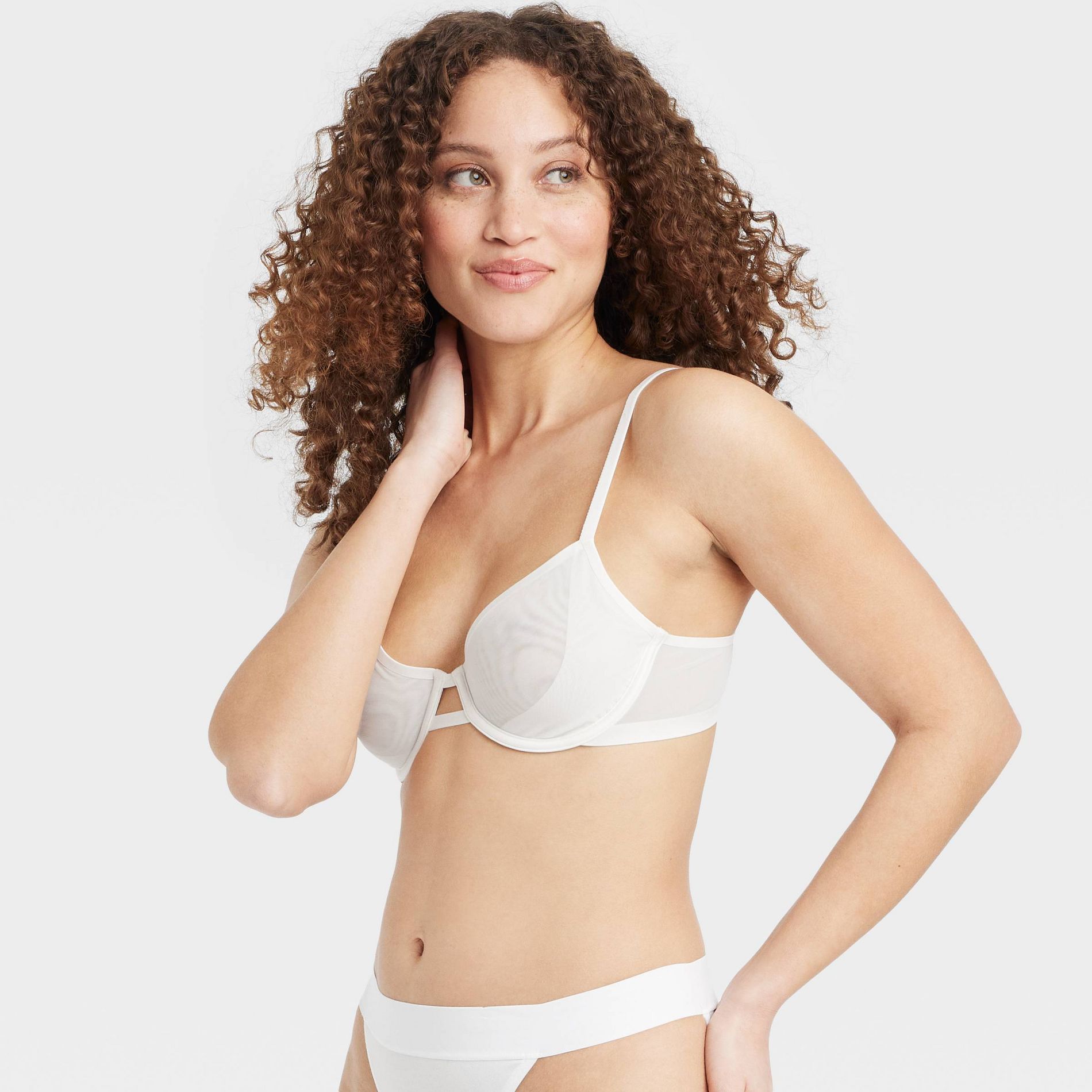 Women's Mesh Unlined Demi Bra - Auden™ White 36D: Adjustable Strap, Underwire, Sheer Mesh