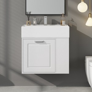 Christopher Knight Home Emilee Modern 21.8" Wall-Mounted Floating Bathroom Vanity with Ceramic Sink - 1 of 4