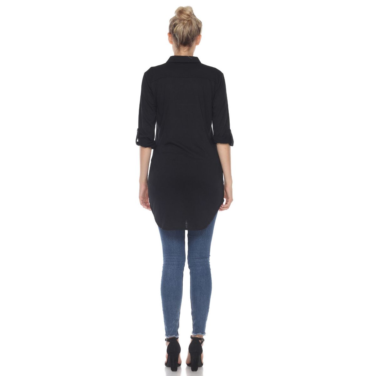 Women's Stretchy Button-Down Tunic - White Mark - thumbnail 4