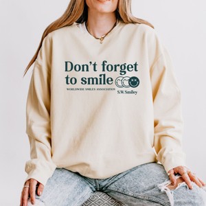 Simply Sage Market S.W.Smiley Don't Forget To Smile Lightweight Garment Dyed Sweatshirt - S - Ivory - 1 of 4