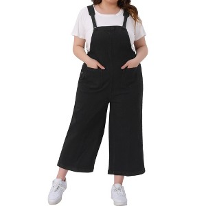 Agnes Orinda Women's Plus Size Denim Bib Classic Adjustable Straps Pockets Jean Jumpsuits - 1 of 4
