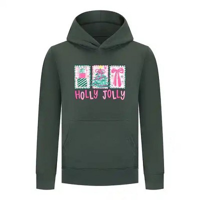 Everyday Kids Christmas Collection Holly Jolly Girls Pullover Hoodie – Pink Holiday Sweatshirt