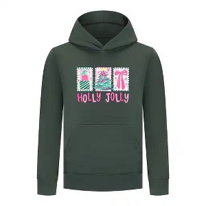 Everyday Kids Christmas Collection Holly Jolly Girls Pullover Hoodie – Pink Holiday Sweatshirt - 1 of 4
