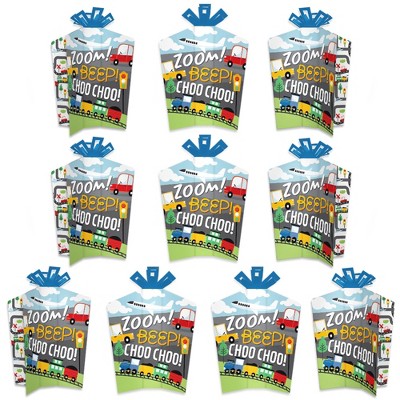Big Dot of Happiness Cars, Trains, and Airplanes - Table Decorations - Transportation Birthday Party Fold and Flare Centerpieces - 10 Count