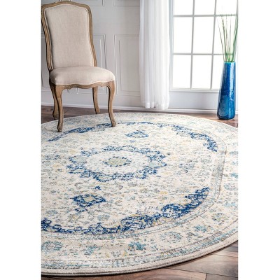 Easy-Care Vintage Persian Blue Synthetic Oval Area Rug, 3' x 5'
