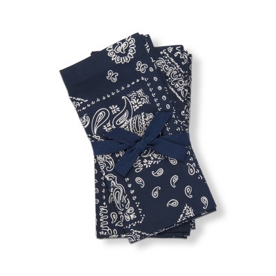 tagltd Bandana Napkin Set Of 4 Blue Cotton Hand Screen Printed Design For Home Table Decor