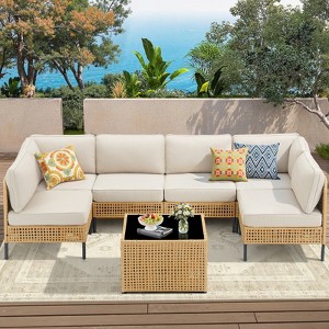 Buenhomino Patio Furniture Set – Outdoor Sectional Wicker Sofa with Cushions, All-Weather PE Rattan Conversation Set for Garden, Balcony & Poolside - 1 of 4