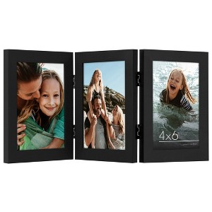 Americanflat Hinged 3 Photo Frame in Black MDF - Desk Photo Frame for 4X6" Photos - Tri Folding Picture Frame For Desk - 1 of 4