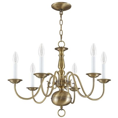 Antique Brass 6-Light Traditional Chandelier with Steel Frame