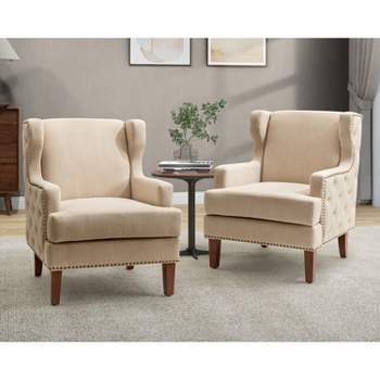 Set of 2 Gerald Armchair with Recessed Arms and Button-tufted Design| KARAT HOME